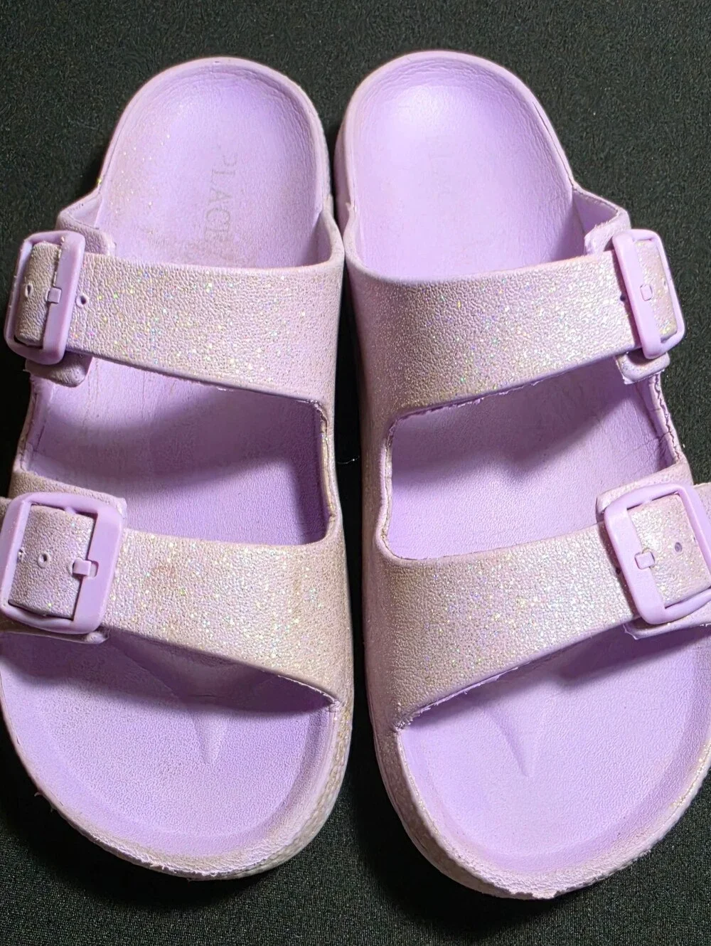 Kids Lavender Double-Strap Glitter Slide Sandals